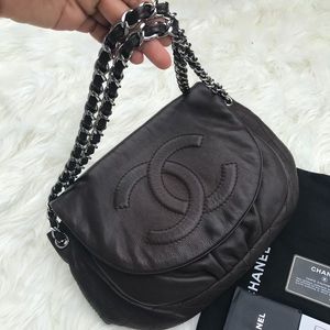 CHANEL Half Moon Shoulder Crossbody Bag Dark Brown